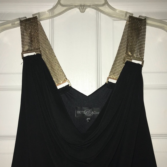 Black mini dress with gold metallic straps - Picture 3 of 8